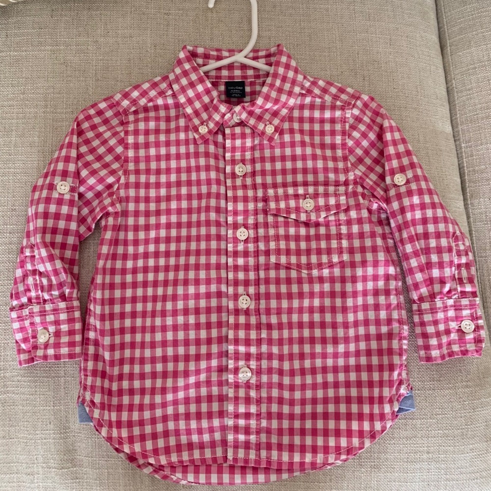 BabyGAP pink gingham button down 12-18m